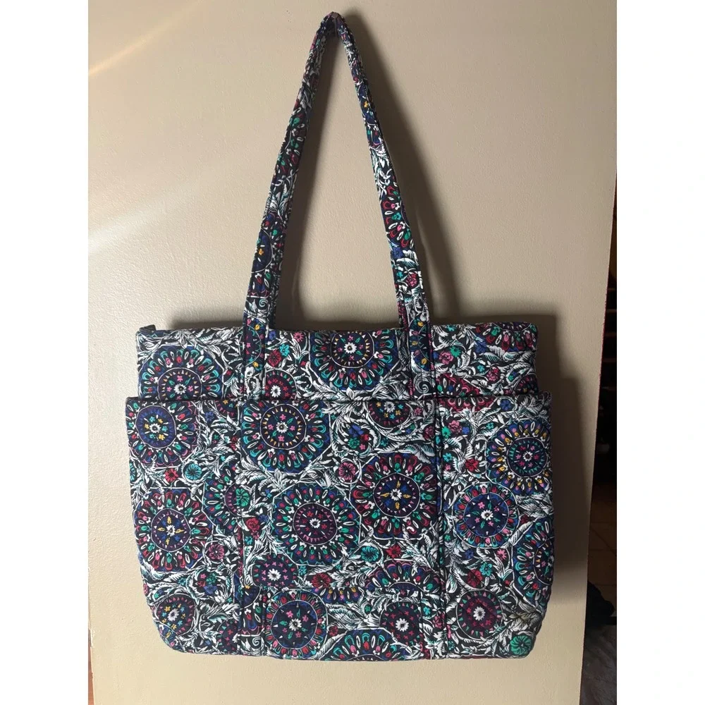 Vera Bradley Stained glass medallion Cotton Tote Bag Navy Floral Shoulder Bag
